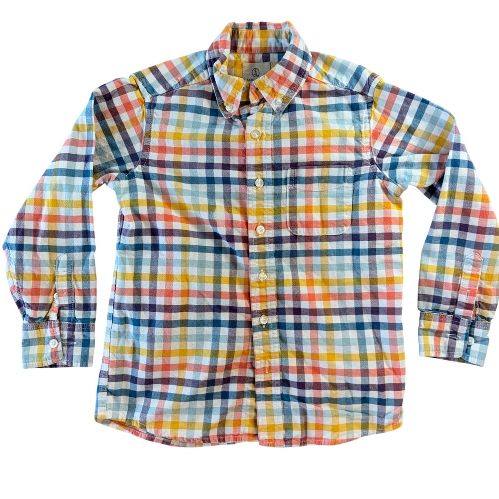 Lands‎ End Kids Plaid Button Down Shirt Multicolor Check Cotton Size M 5-6